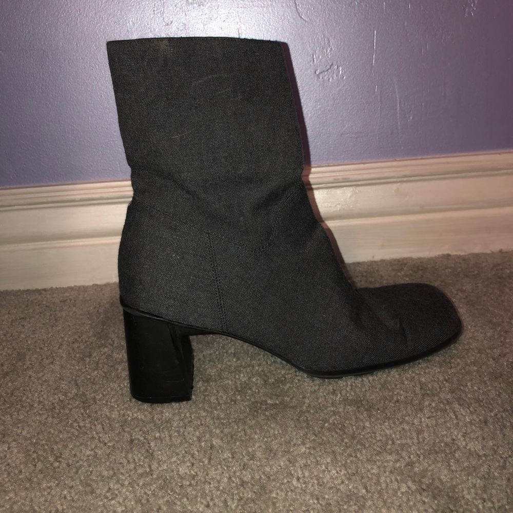 Gray denim ankle boots block heel
